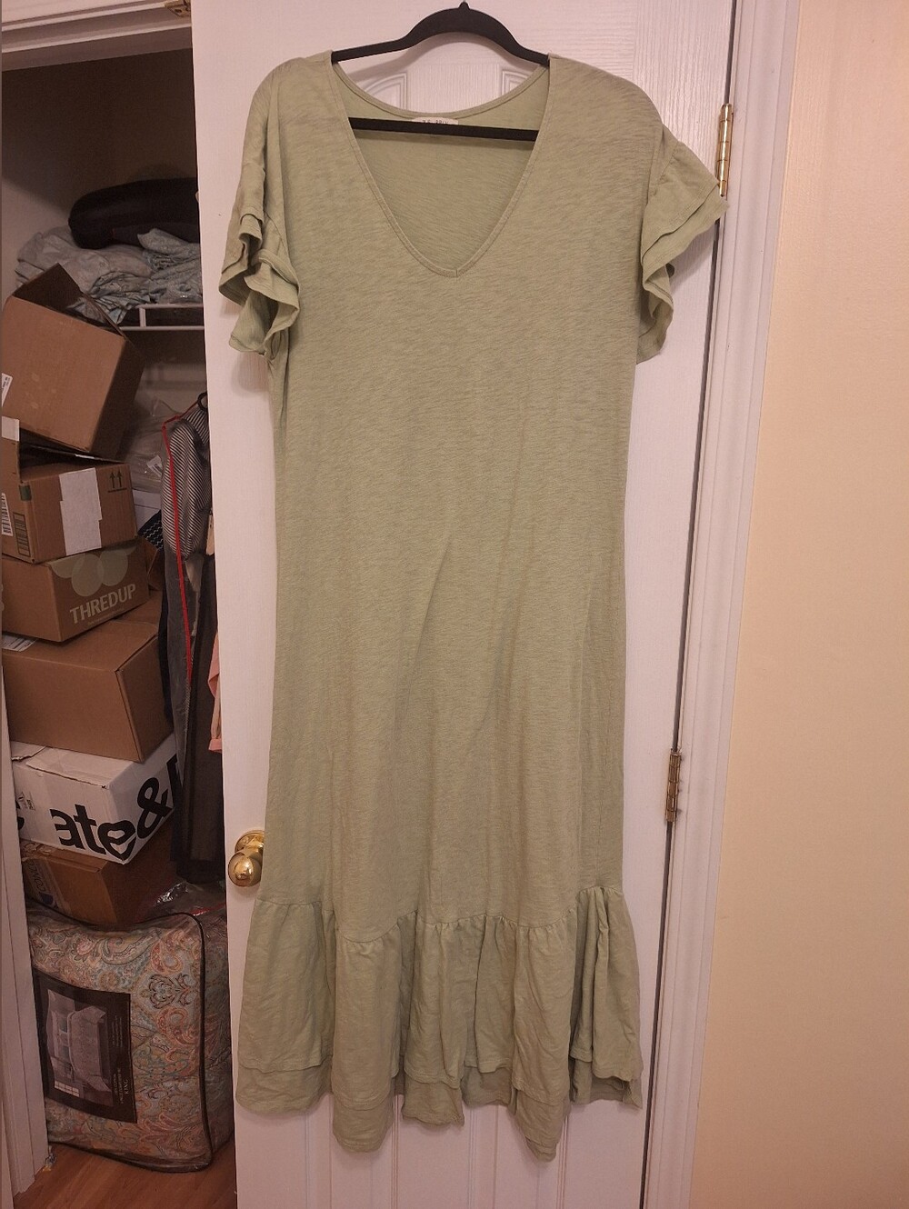 Z SUPPLY Light Green V-Neck Ruffle Sleeve Maxi Dress SIZE XL